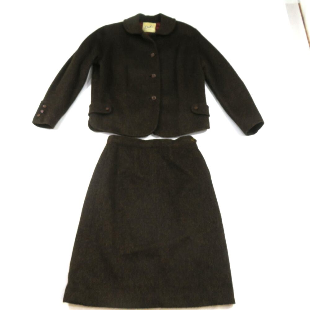 Debs Dark Brown Wool Jacket And Skirt Set USA Made Sz M? 1940s Brown Black